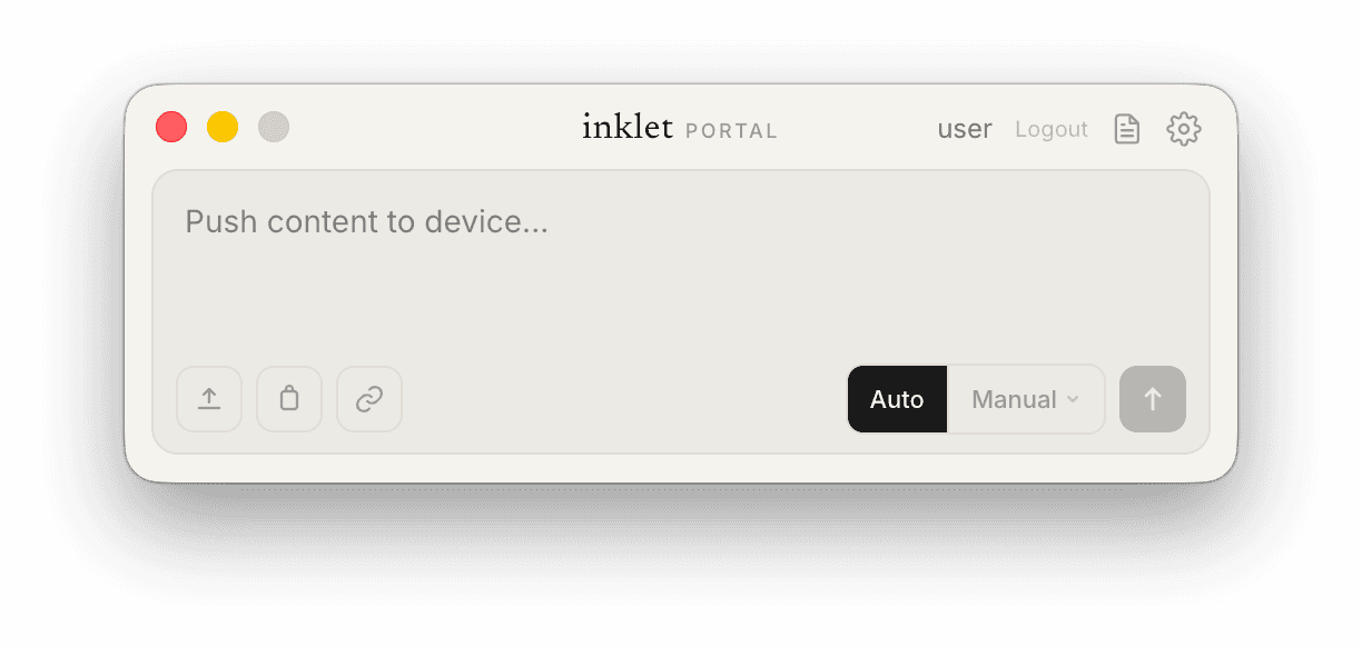 inklet Portal push interface with Auto and Manual modes